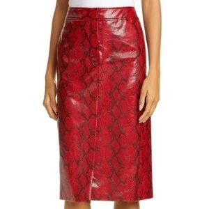 Tibi Red Faux Snakeskin Midi Skirt